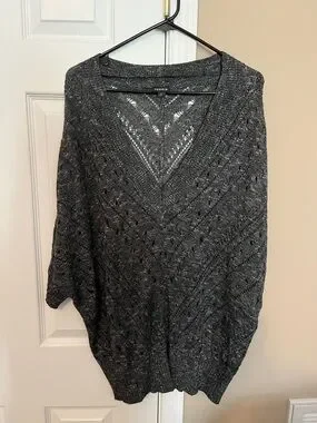 torrid Charcoal Open-Weave V-Neck Sweater